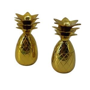 Pineapple Co Two Brass Shot Glasses 2 oz India W&P Design